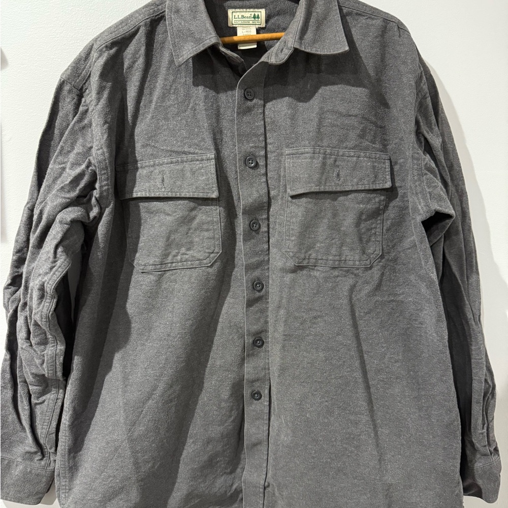 LL Bean Mens‎ Shirt Chamois Cloth Gray Traditional Fit Thick Warm Sz L Q